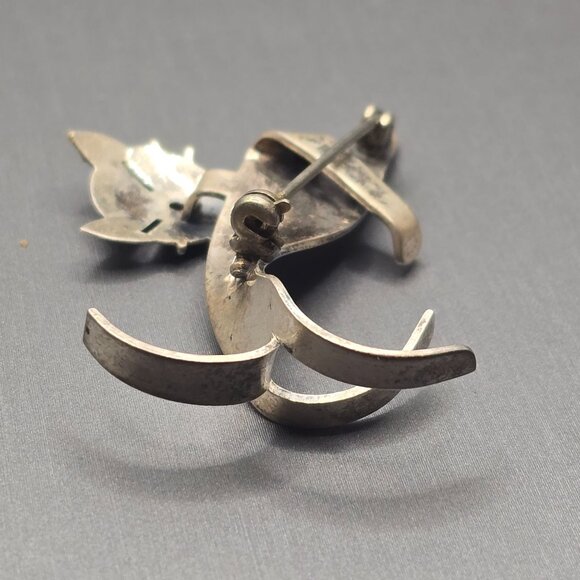 VTG Beaucraft Sterling Silver Cat Brooch Pin 2.25" 5.82g Modernist Design - Picture 4 of 6